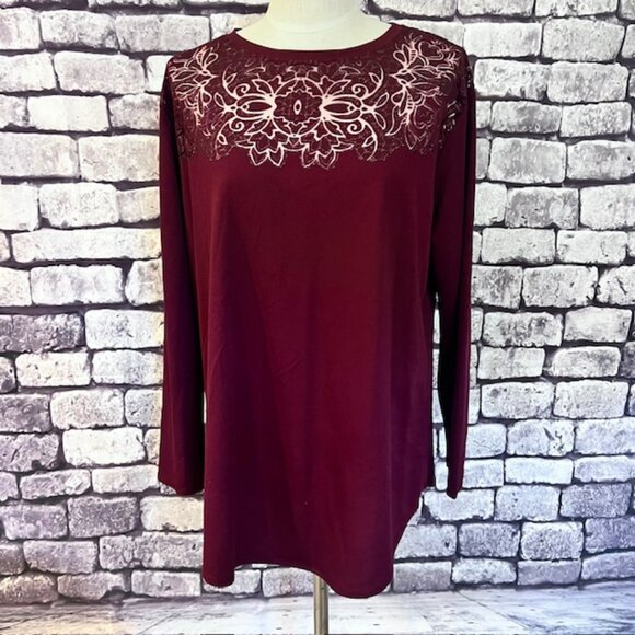 Ava & Viv Burgundy Long Sleeve Blouse Size X - Picture 1 of 8
